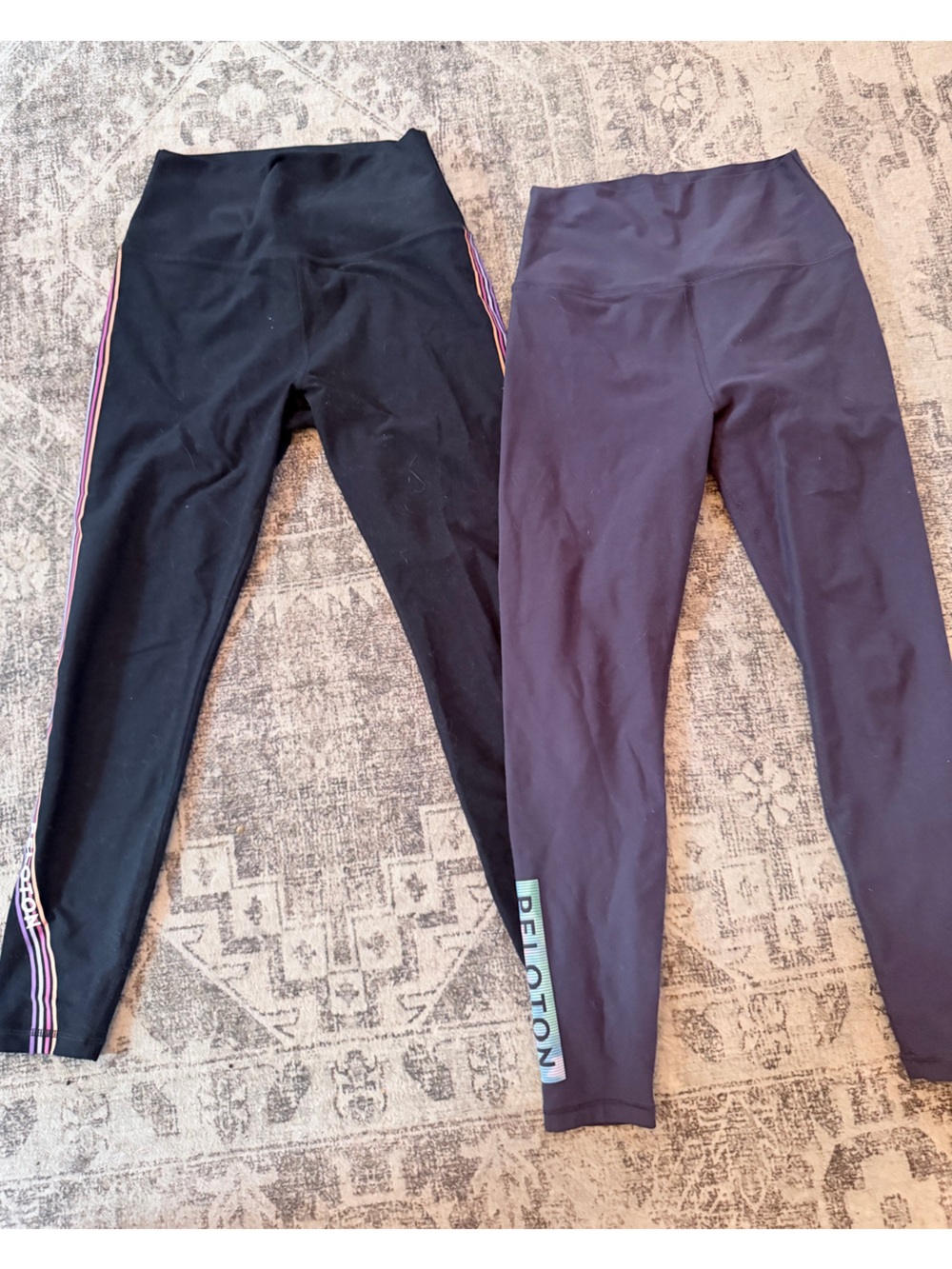 Peloton Black and Dark Purple Women's Leggings with Side Stripe and Logo